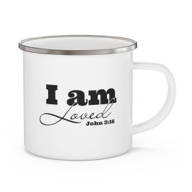 Enamel Camping Mug, i Am Loved - John 3:16 Black Illustration