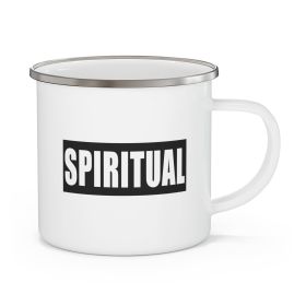 Enamel Camping Mug, Spiritual Black Colorblock Illustration