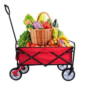 Folding Wagon Garden Shopping Beach (Color: Red)