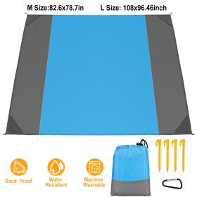 108x96.46in Sand Proof Picnic Blanket Water Resistant Foldable Camping Beach Mat (Color: Blue)